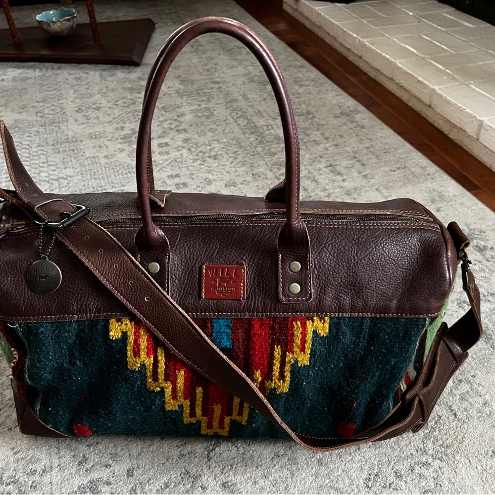 Will Leather Goods Brown Duffel Bag with Geometric Design